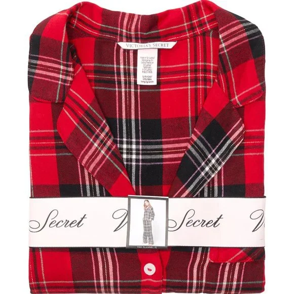 NWT VS M Cotton Flannel PJ Set Red Black Plaid - Picture 15 of 16